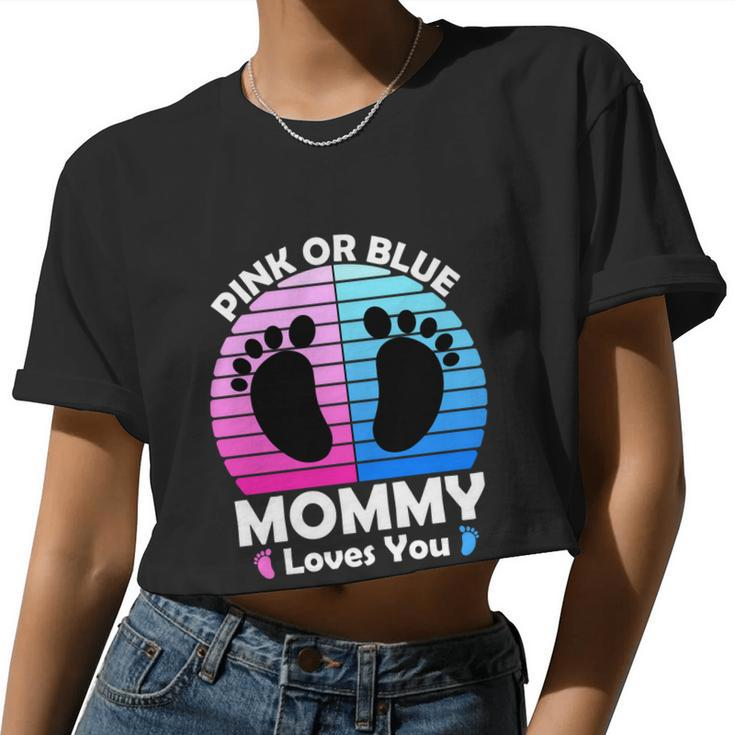 Pregnancy Announcet Mom 2021 Pink Or Blue Mommy Loves You Cool Women Cropped T-shirt