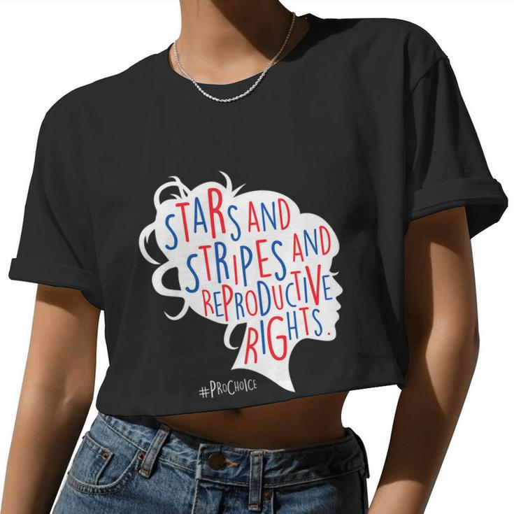 Pro Choice Af Reproductive Rights Messy Bun Us Flag 4Th July Women Cropped T-shirt