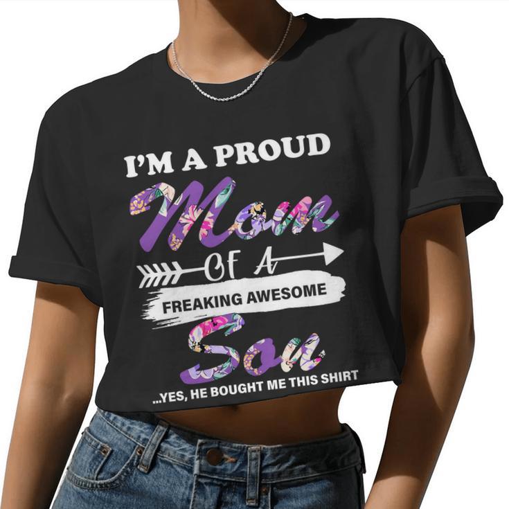 Proud Mom Of A Freaking Awesome Son Women Cropped T-shirt