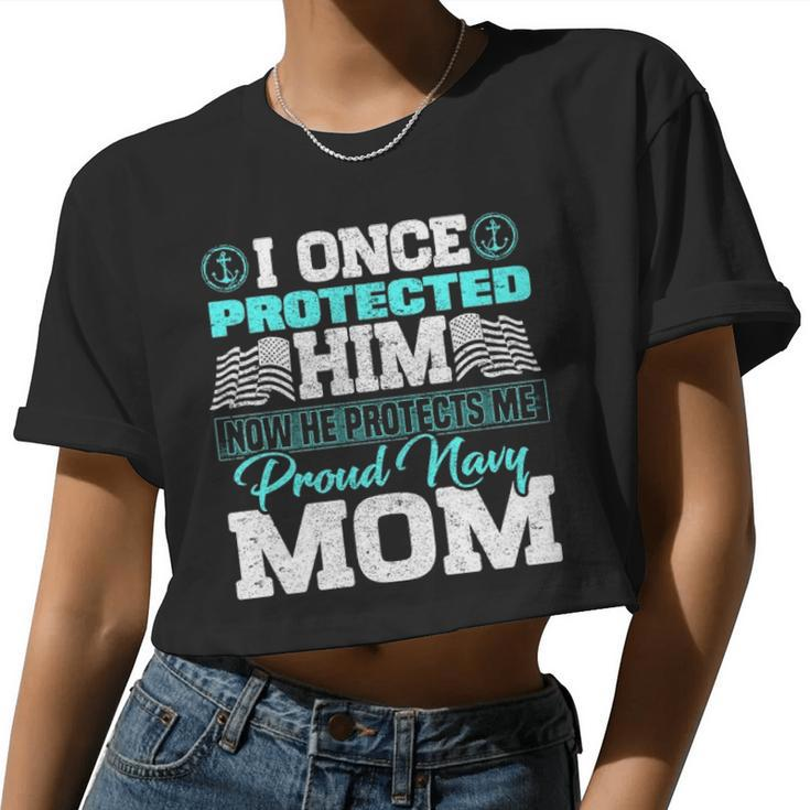 Proud Navy Mom V3 Women Cropped T-shirt
