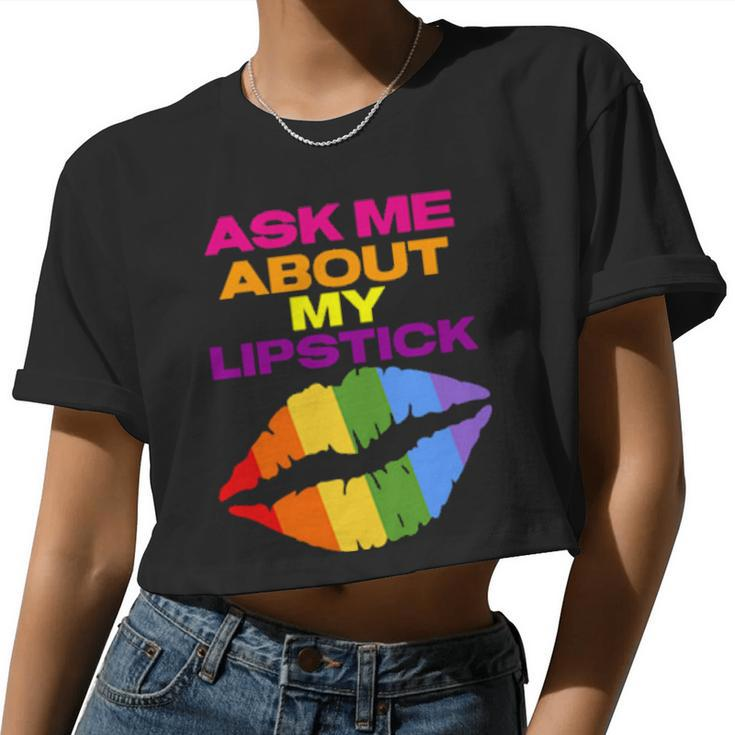Rainbow Lips Gay Pride Stuff Lgbtq Drag Queen Lipstick Women Cropped T-shirt