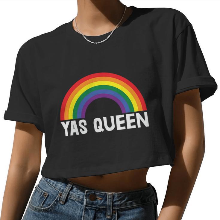 Rainbow Yas Queen Lgbt Gay Pride Lesbian Bisexual Ally Quote Women Cropped T-shirt