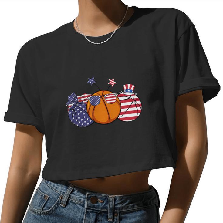 Red White Blue Basketball Lover For 4Th Of July Women Cropped T-shirt