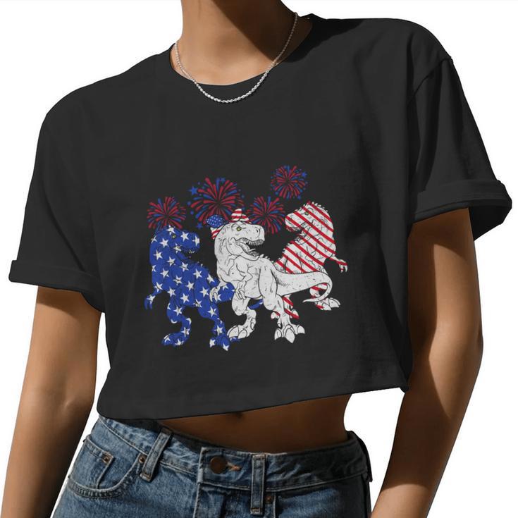 Red White Blue Trex Firework 4Th Of July Graphic Plus Size Shirt For Men Women Women Cropped T-shirt