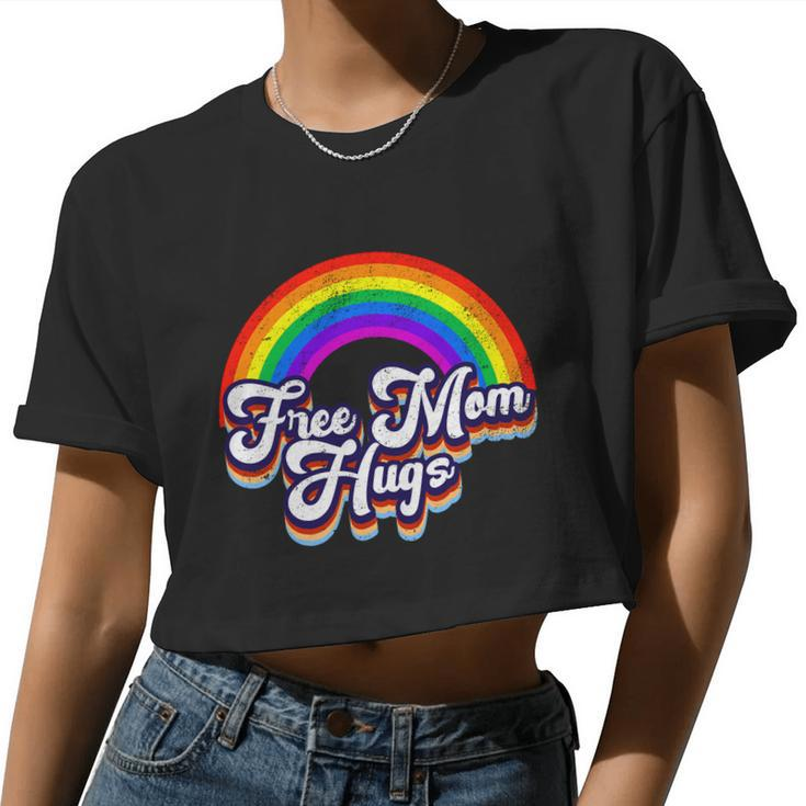 Retro Vintage Free Mom Hugs Rainbow Lgbtq Pride V2 Women Cropped T-shirt