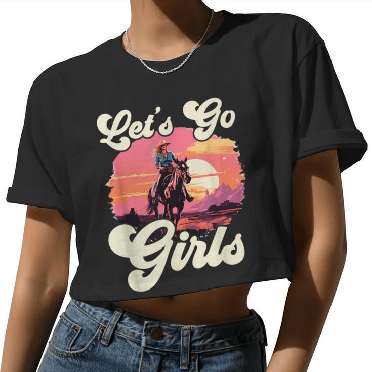 Rodeo Western Country Cowgirl Hat Let's Go Girls Women Cropped T-shirt