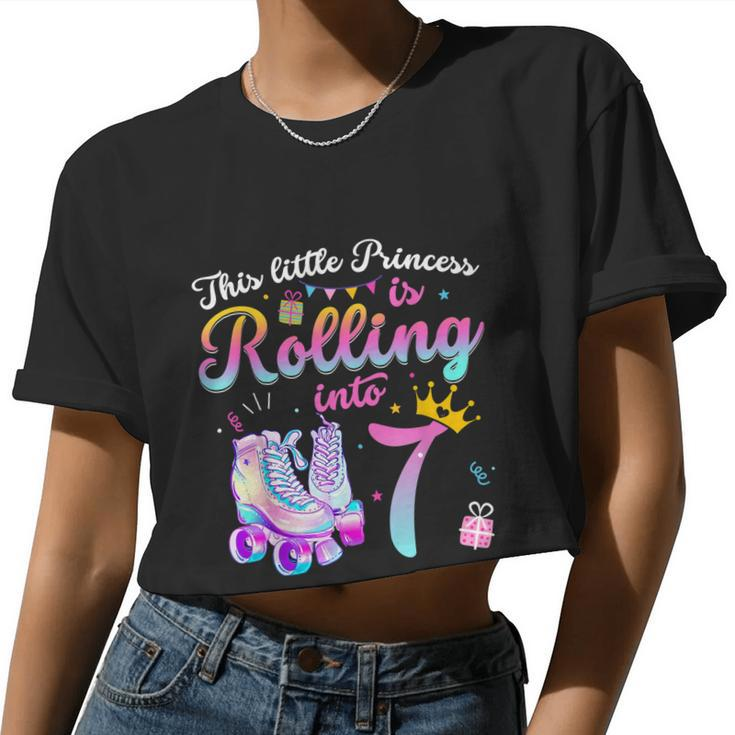 Roller Skate 7Th Birthday Shirt 7 Year Old Girl Party Outfit Women Cropped T-shirt