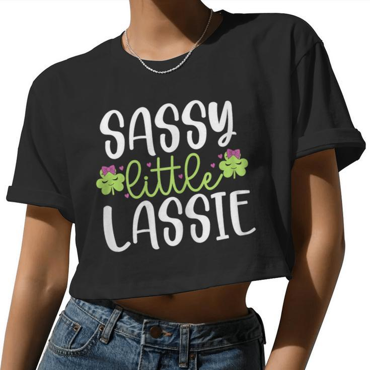 Sassy Little Lassie Girls St Patrick's Day Shamrocks Women Cropped T-shirt