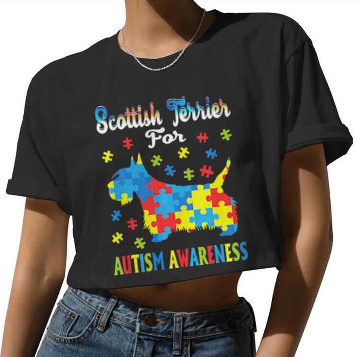 Scottish Terrier For Autism Awareness Parents Dog Mom Women Cropped T-shirt