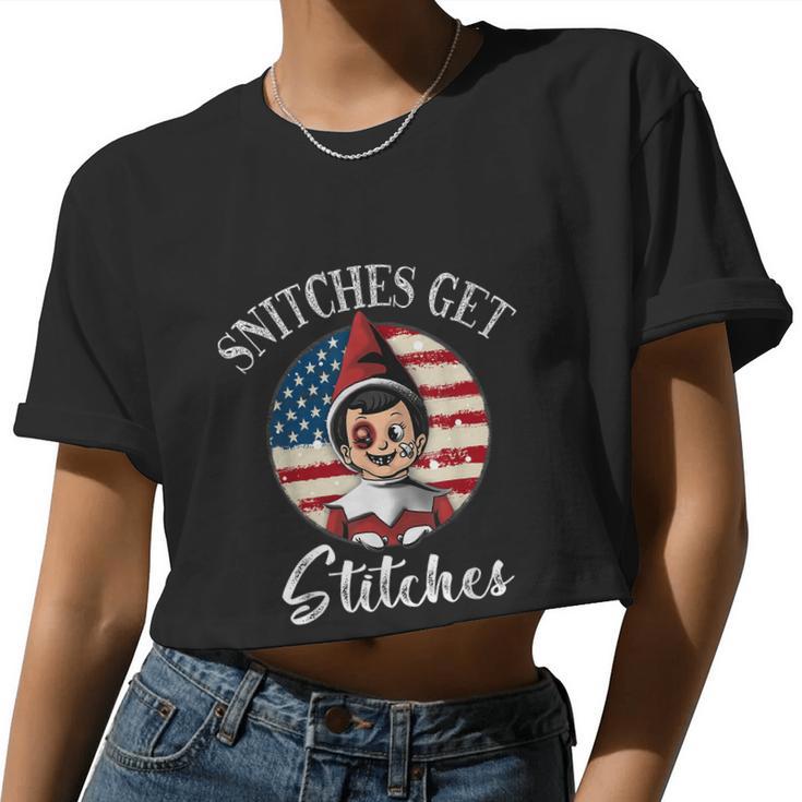 Snitches Get Stitches Elf On A Self Christmas Xmas Holiday V3 Women Cropped T-shirt