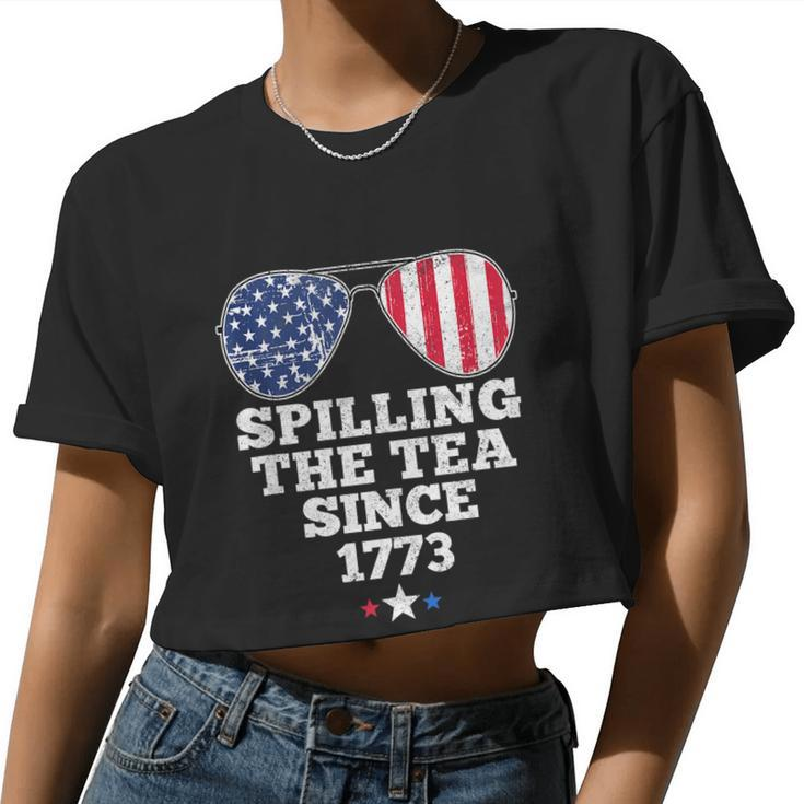 Spilling The Tea Since 1773 4Th Of July American Flag Women Cropped T-shirt