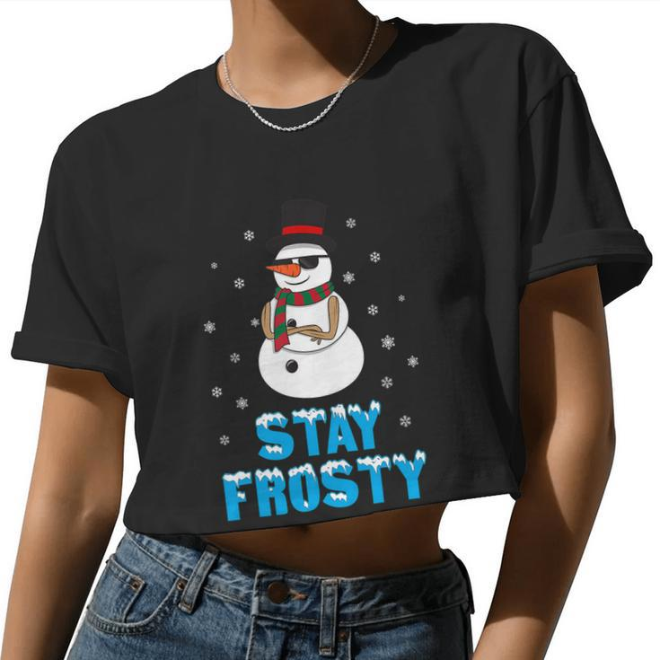 Stay Frosty Shirt Christmas Shirt Cool Snowman Tshirt V3 Women Cropped T-shirt