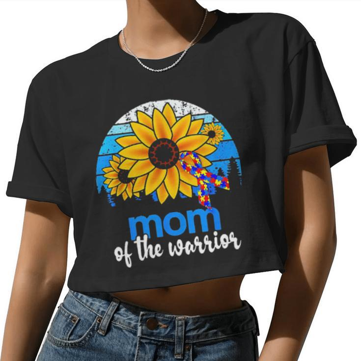 Sunflower Autism Mom Of The Warrior Vintage Women Cropped T-shirt