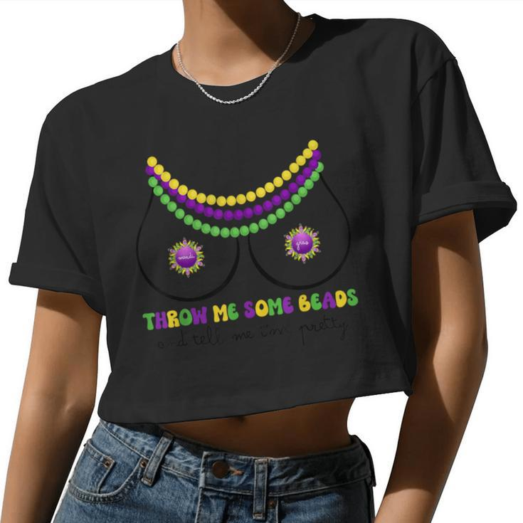 Throw Me Some Beads Boobs Mardi Gras Adult Women Women Cropped T-shirt