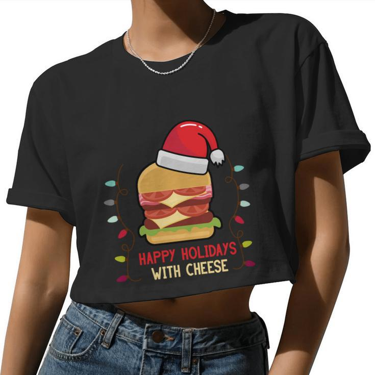 Ugly Christmas Sweater Burger Happy Holidays With Cheese V19 Women Cropped T-shirt