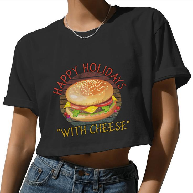 Ugly Christmas Sweater Burger Happy Holidays With Cheese V8 Women Cropped T-shirt