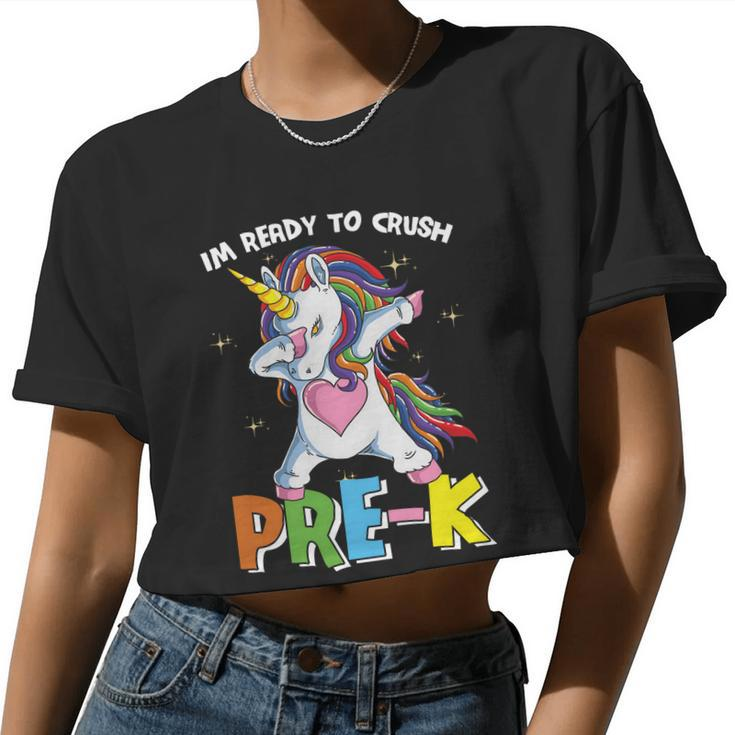 Unicorn Im Ready To Crush Prek Back To School Women Cropped T-shirt