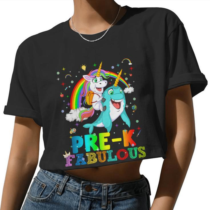 Unicorn Riding Narwhal Prek Fabulous Women Cropped T-shirt