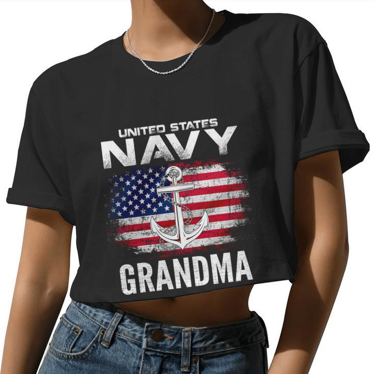 United States Vintage Navy With American Flag Grandma Women Cropped T-shirt