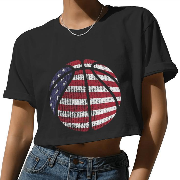 Us American Flag For Patriotic Basketball Women Cropped T-shirt