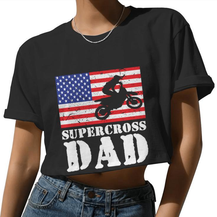 Usa American Distressed Flag Supercross Dad Men For Him Women Cropped T-shirt