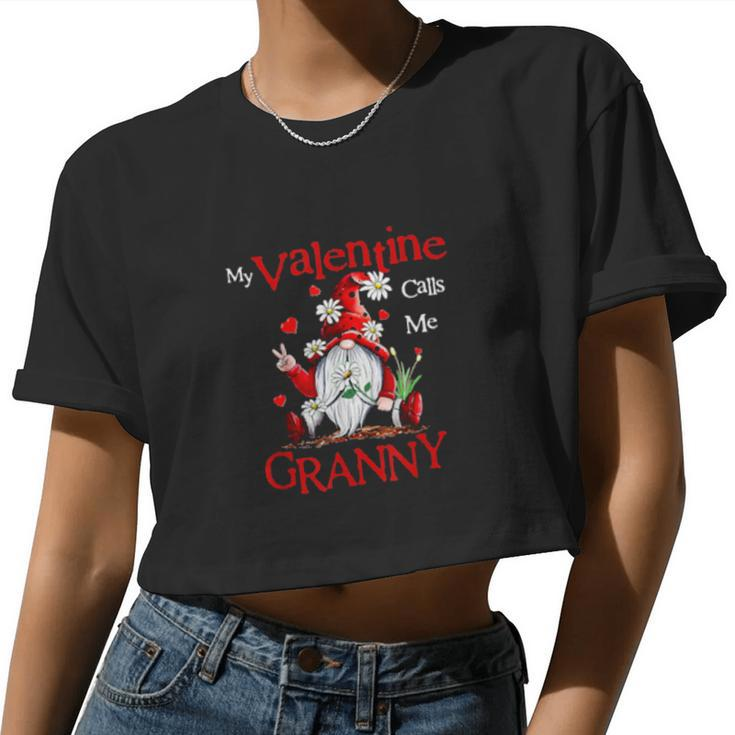 My Valentine Calls Me Granny Valentine's Day Mom Wife Gnome Women Cropped T-shirt