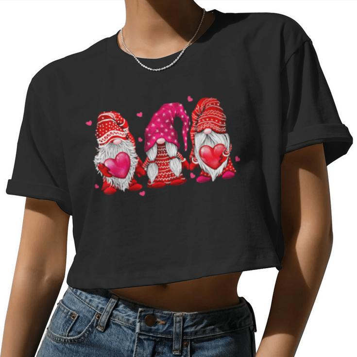 Valentine Gnomes Red Gnomes Holding Valentines Hearts Classic Women Women Cropped T-shirt
