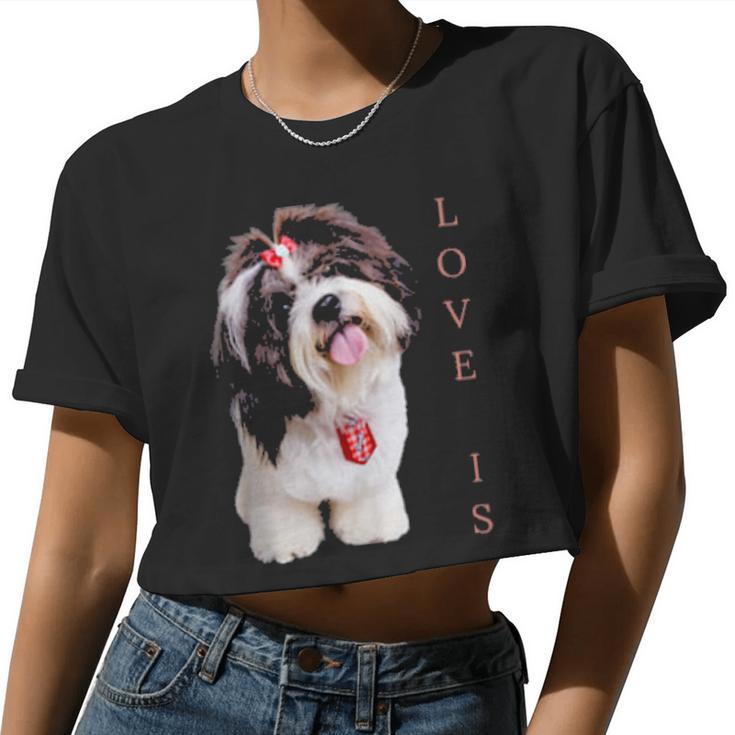 Valentines Shih Tzu Love Dog Mom Dad Women Cropped T-shirt