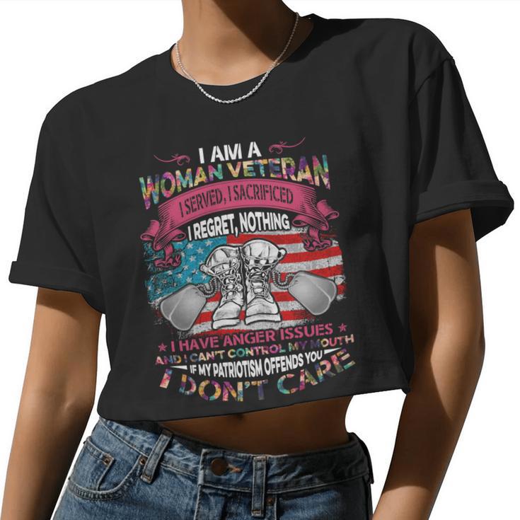 Veteran Veterans Day I Am A Women Veteran I Served I Sacrificed I Regret Nothing Navy Soldier Army Military Women Cropped T-shirt