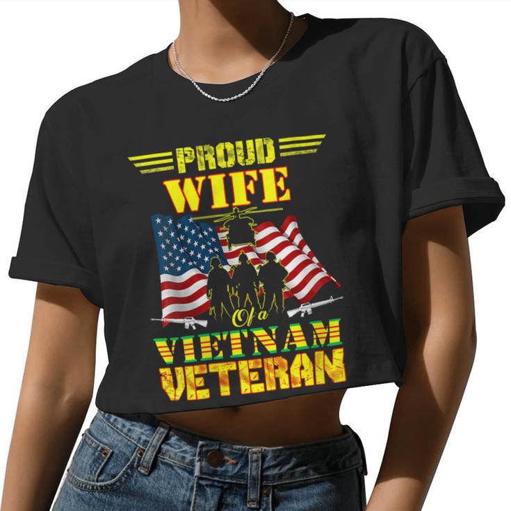 Veteran Veterans Day Womens Proud Wife Of A Vietnam Veteran For 70 Navy Soldier Army Military Women Cropped T-shirt