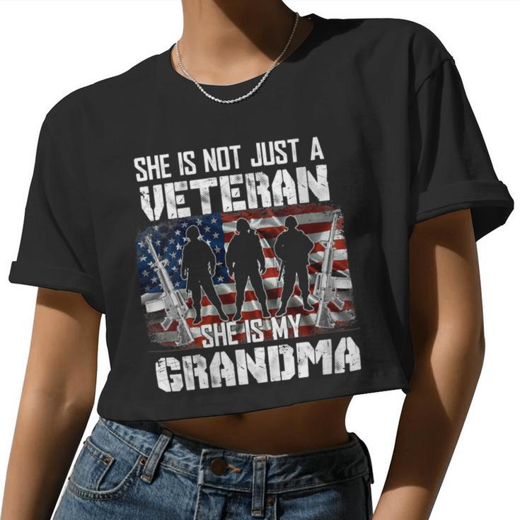 Veteran Veterans Day Womens Veteran She Is My Grandma American Flag Veterans Day 333 Navy Soldier Army Military Women Cropped T-shirt