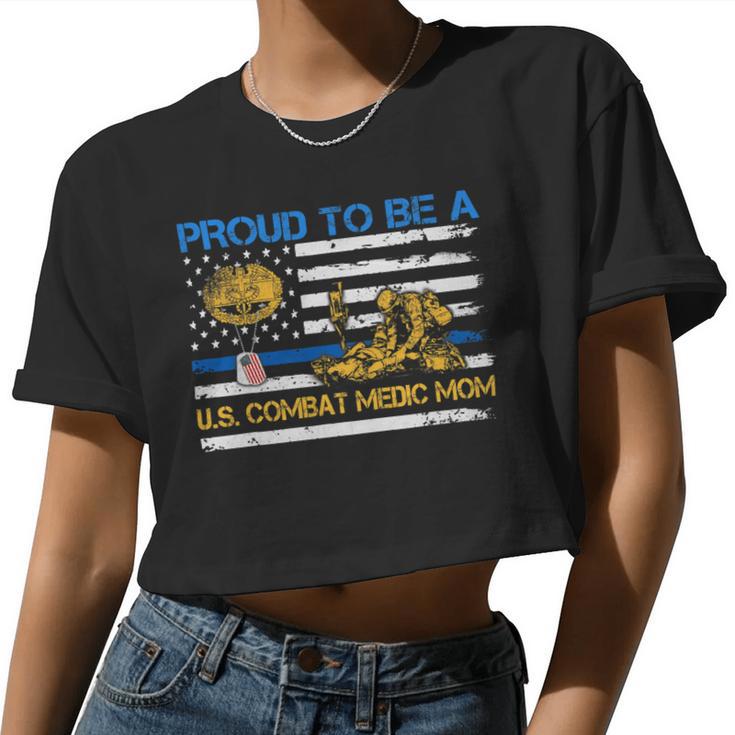 Veteran Vets Us Army Proud Combat Medic Mom Veteran Medical Military Flag Veterans Women Cropped T-shirt