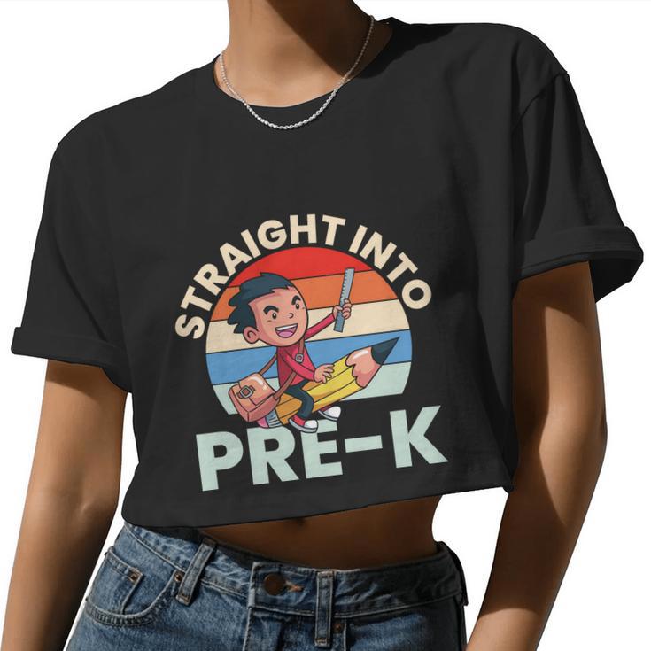 Vintage Straight Into Prek Boy Back To School Women Cropped T-shirt