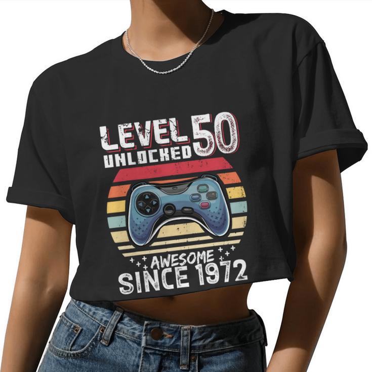 Vintage Video Gamer Birthday Level 50 Unlocked 50Th Birthday Women Cropped T-shirt