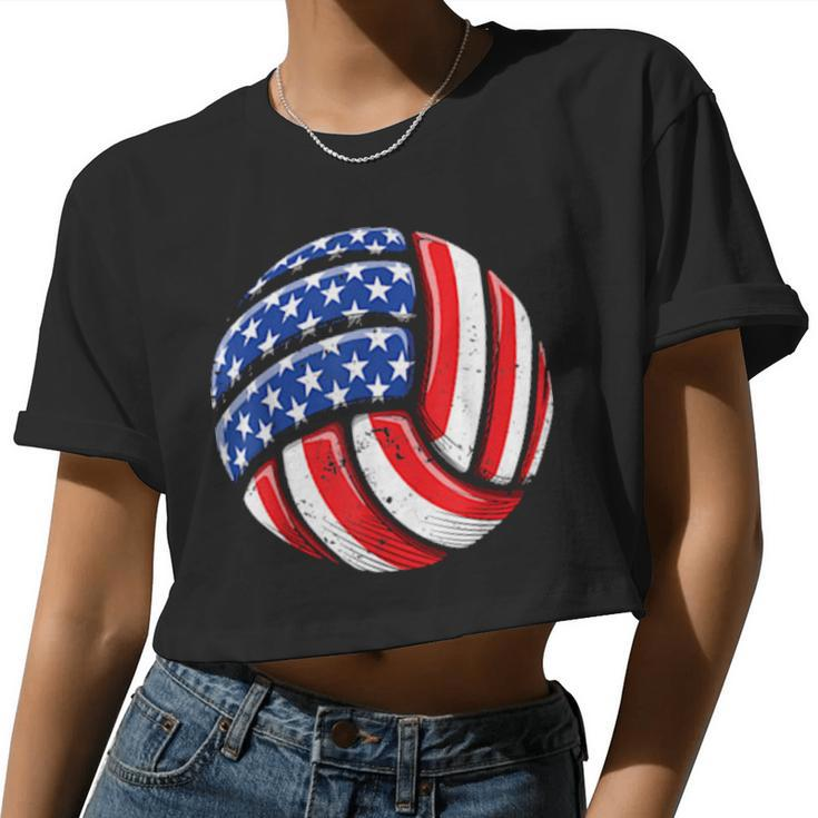 Volleyball Ball 4Th Of July Boys Girls American Flag Women Cropped T-shirt