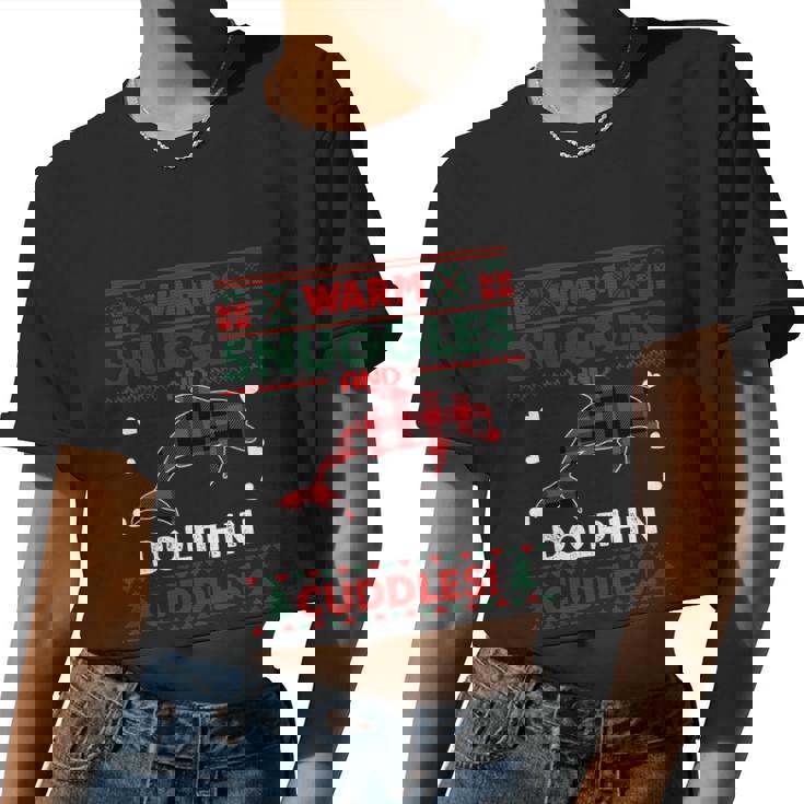Warm Snuggles Dolphin Lovers Xmas Ugly Dolphins Christmas Meaningful Women Cropped T-shirt