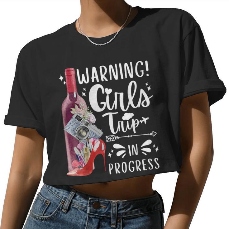 Warning Girls Trip In Progress 2024 Matching Vacation Squad Women Cropped T-shirt