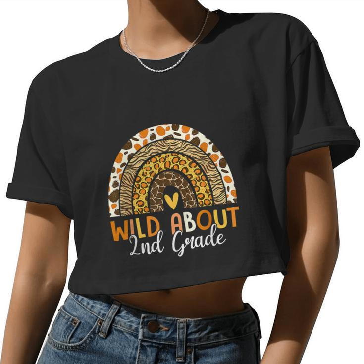 Wild About 2Nd Grade Teacher Back To School Leopard Rainbow Women Cropped T-shirt