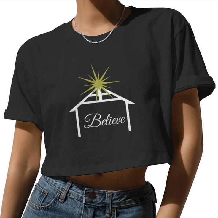 Womens Birth Of Jesus Christmas Tee Women Cropped T-shirt