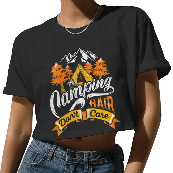 Womens Camping Hair Don't Care Shirt Camp Outdoor T Shirt Women Cropped T-shirt