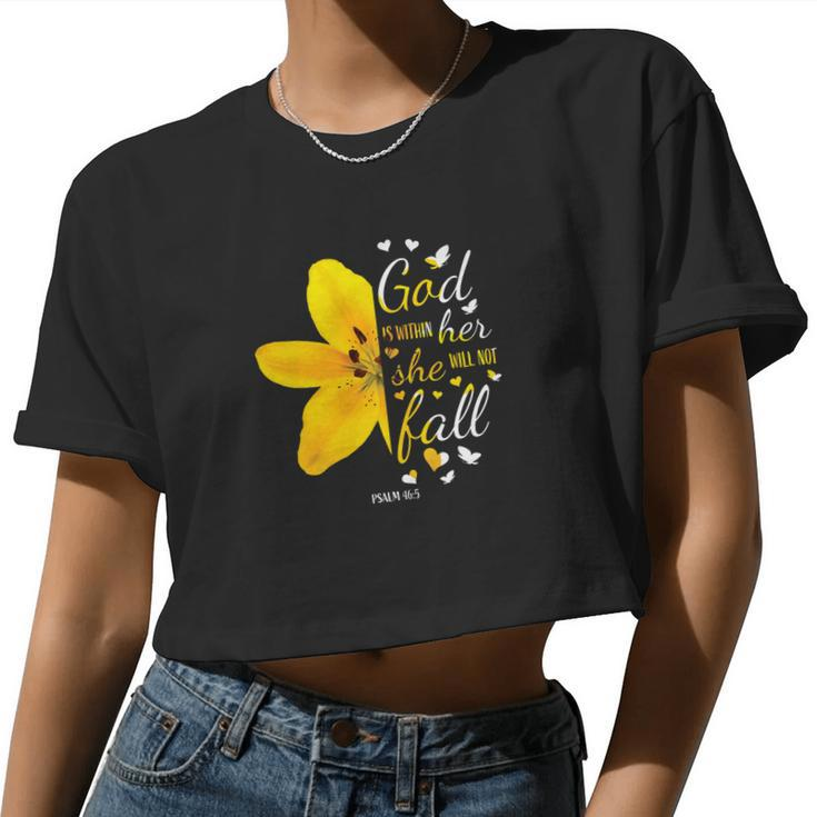 Womens Christian Bible Verse God Is Within Her She Scripture Premium Women Cropped T-shirt