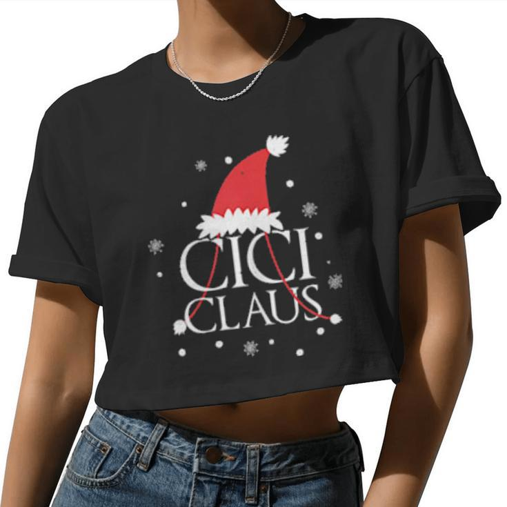 Womens Cici Claus Hat Grandma Cici Lovely Xmas Cute Women Cropped T-shirt