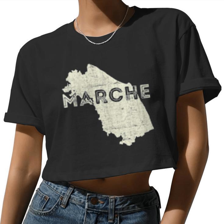 Womens Marches Map Word Art Distressed Marche Italy Souvenir Women Cropped T-shirt