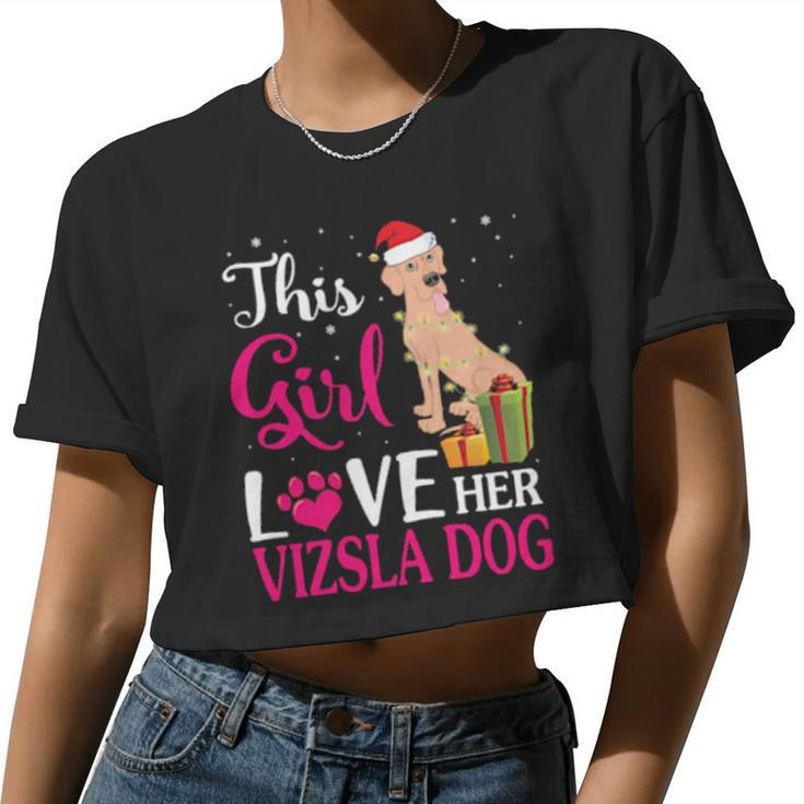 Xmas This Girl Love Her Vizsla Dog Reindeer Snow Women Cropped T-shirt