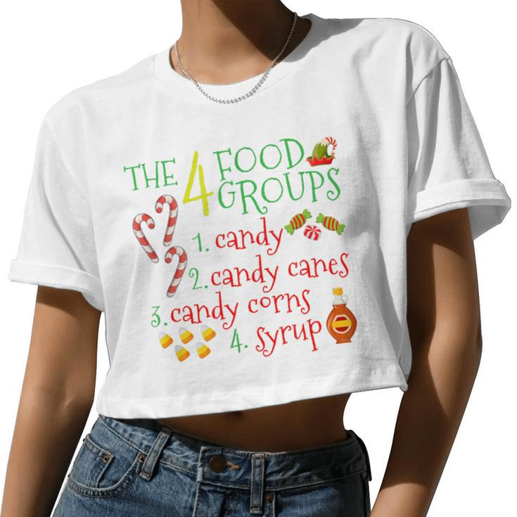 The 4 Elf Food Groups Christmas Candy Cane Women Cropped T-shirt