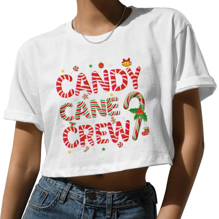Candy Cane Crew Christmas Candy Lover Xmas Pajamas Women Cropped T-shirt