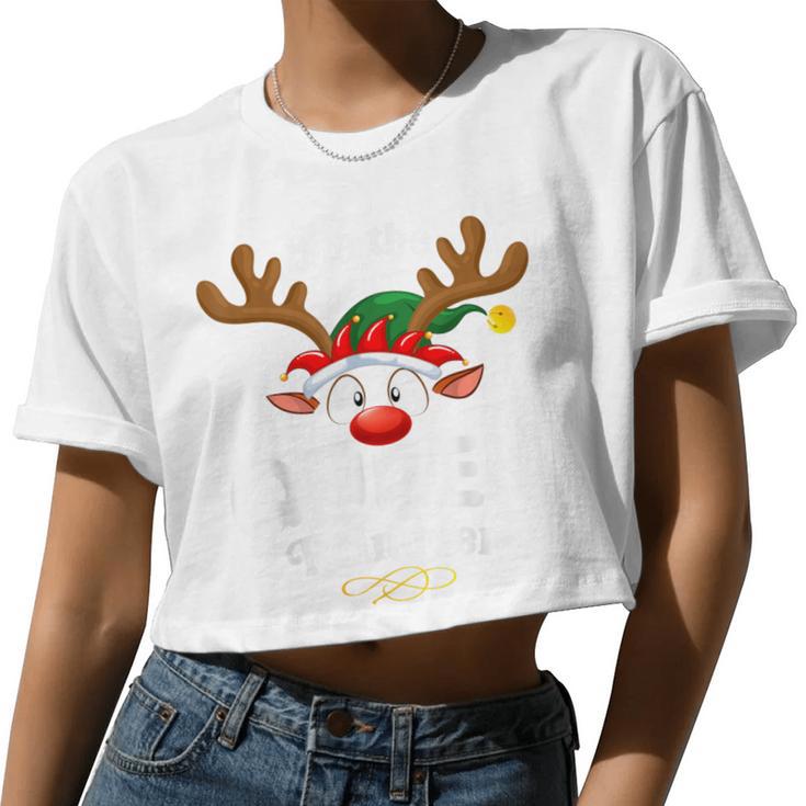 Christmas Pjs Queen Xmas Reindeer Matching Women Cropped T-shirt