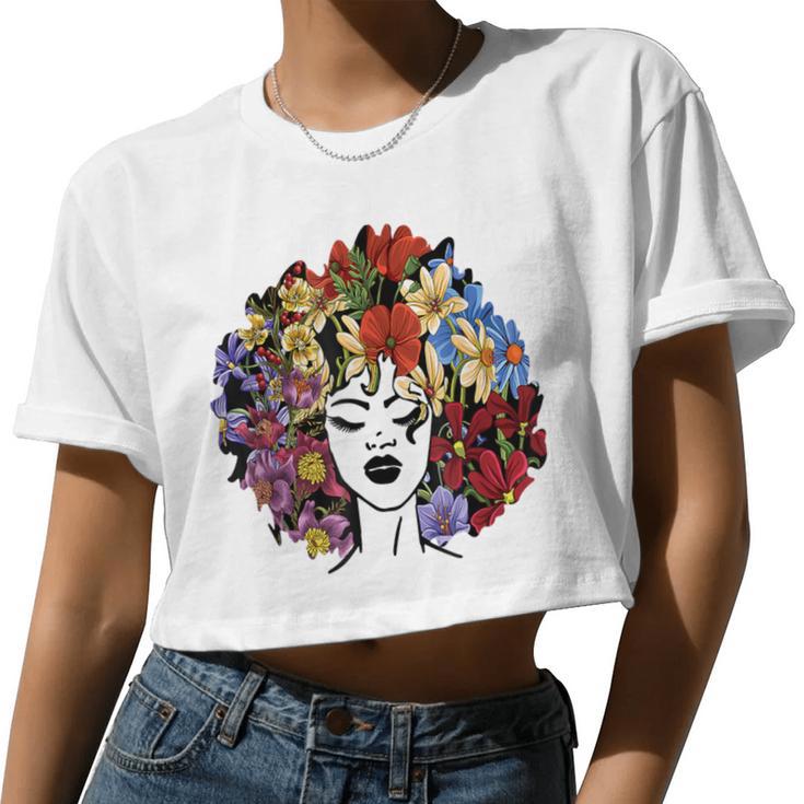 Black Queen Lady Curly Natural Afro African Black Hair Women Cropped T-shirt