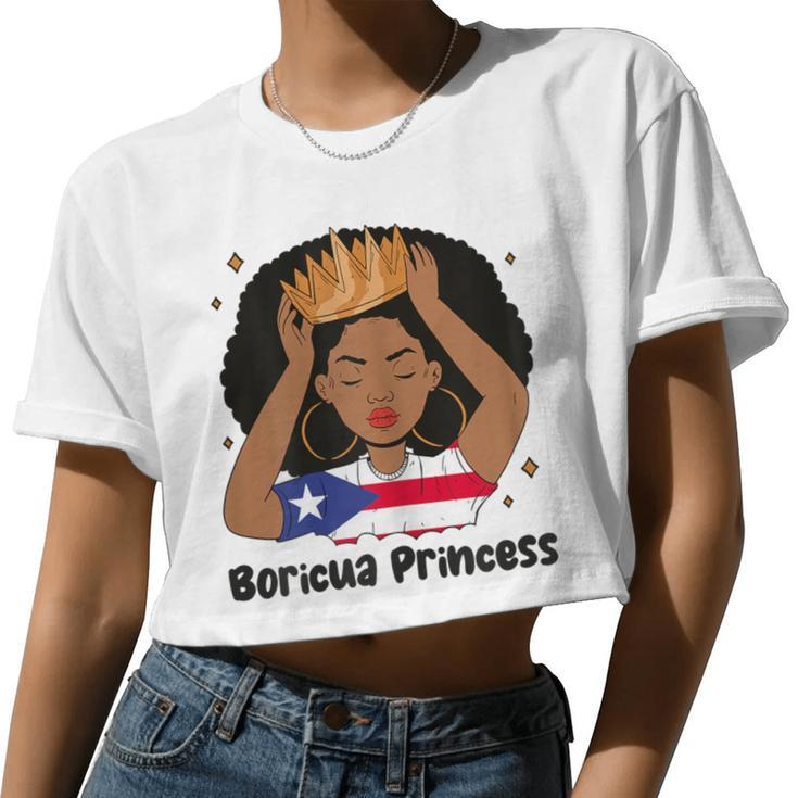 Boricua Princess Afro Hair Latina Heritage Puerto Rico Girl Women Cropped T-shirt