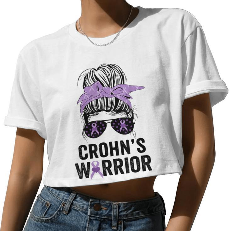 Crohn's Awareness Month Crohn's Warrior Purple Ribbon Womens Women Cropped T-shirt